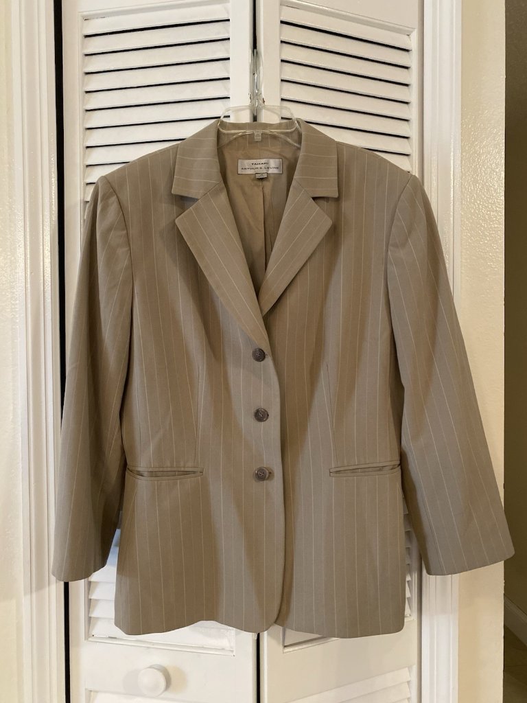 Tahari Arthur S Levine Womens Brown Stripe Blazer Career Business Size 14 Office